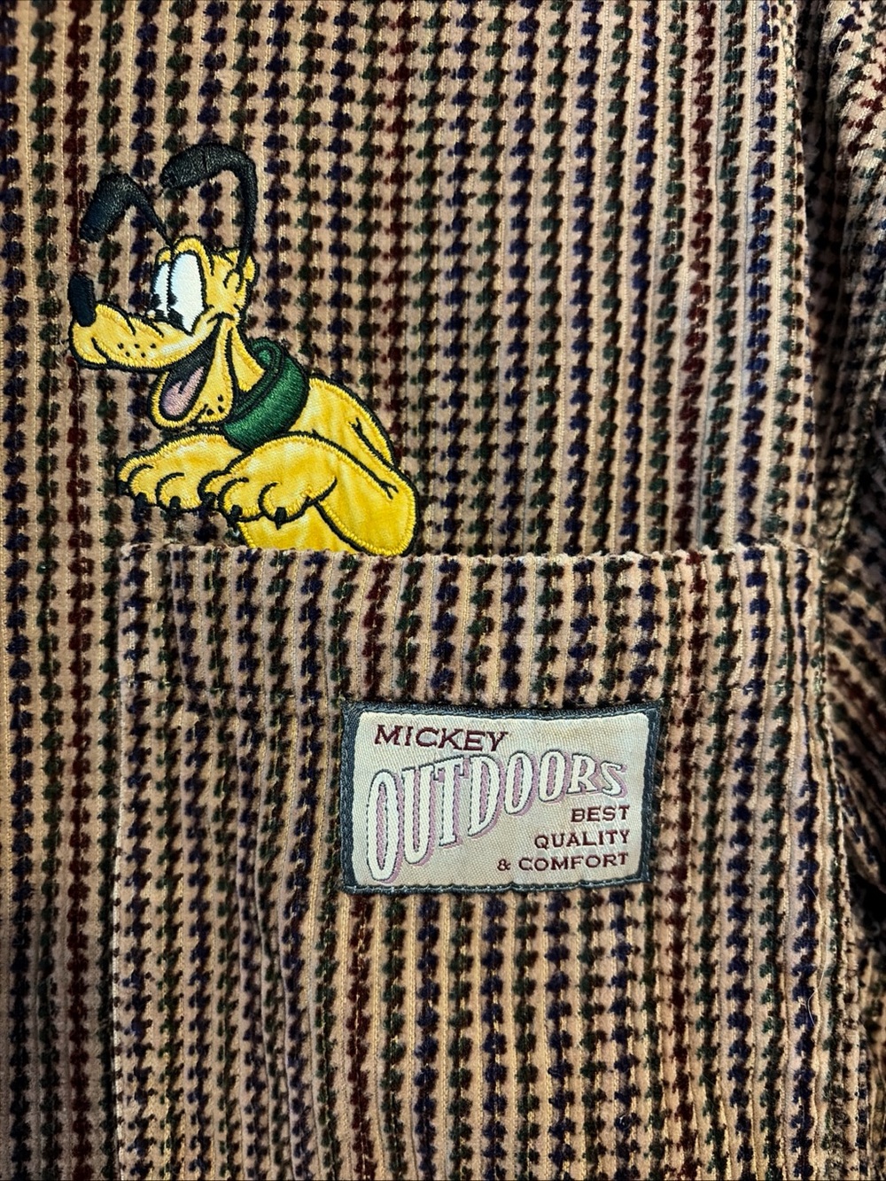 Vintage 90s Disney Store Mickey Outdoors Corduroy Shirt unisex M Plaid Pluto - Picture 4 of 7